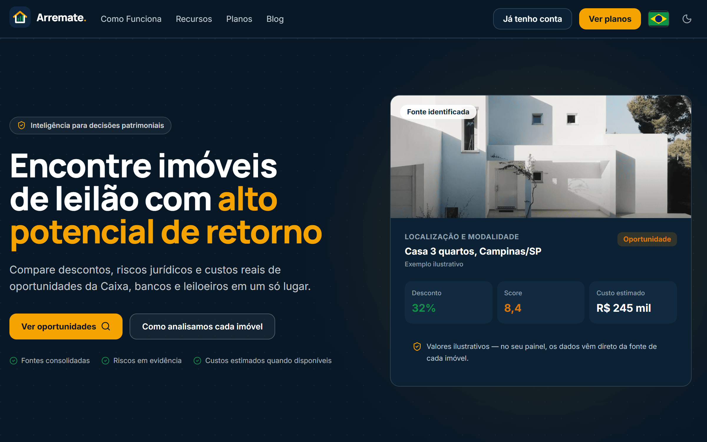 Prévia da interface do Arremate Leilões
